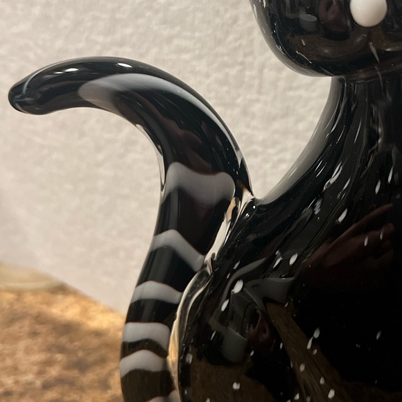 Vintage Murano Art Glass Cat Black Striped tail Applied eyes nose 8"h Italy - Picture 3 of 4